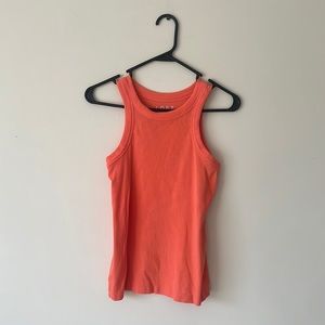 Ann Taylor Loft Orange Tangerine Ribbed Trim Cotton Spandex Tanktop NWOT Medium